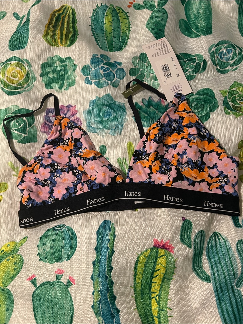 Hanes Floral Bralette in Black, Pink & Orange